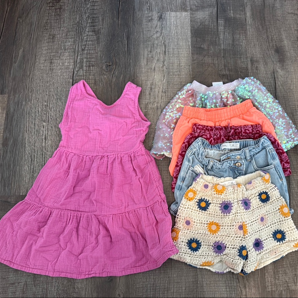 Girls Size 4 bundle - Pink Dress and Colorful Shorts Set